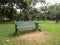 Empty bench inside botanical garden