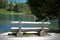 Empty bench at the lake of Saint Moritz in Switzerland 27.5.2020