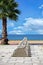 Empty bicycle rack on the shore of the sea