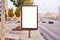 Empty billboard, advertising city format in Moscow on the street, view on traffic, mockup of a blank white poster.