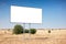 Empty billboard for advertising poster in agriculture field. Blue sky background.