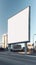 An empty billboard on the side of the road. AI generative image. Mockup.