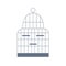 Empty bird cage icon. Locked birdcage with perches. Closed parrots home with metal wires and ring holder for hanging