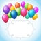 Empty birthday blue background with colorful balloons