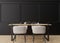 Empty black wall in modern dining room. Mock up interior in contemporary style. Free space, copy space for your picture