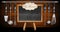 Empty Blackboard with Text Chef Recommends and Kitchen Utensils