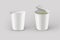 Empty blank white open noodles cup Mock up isolated on gray background. Ramen instant noodle cup .
