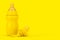 Empty Blank Yellow Baby Milk Bottle with Pacifier in Duotone Style. 3d Rendering