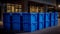 Empty blue container stack in a modern freight transportation warehouse generated by AI