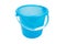 Empty blue plastic household bucket on a white background