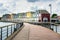 Empty Boardwalk to Waterside Wooden Row Houses