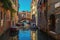 Empty boats in the canals of Venice