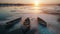 Empty boats on iced lake. On drone view.