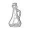 Empty bottle glass for oil with cork stopper. Vector engraving