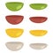 Empty bowls and plates collection in different colors. Perfect for stickers, poster, menu and print. Isolated vector illustration