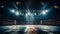 Empty Boxing Ring Under Spotlight in Arena with Illuminated Lights and Shadows Cast on Floor, Anticipation of Upcoming Fight Event