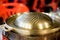 Empty brass pot pan for cooking barbecue grill