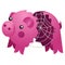 Empty broken ceramic pig bank with spider web. Vector