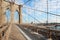 Empty Brooklyn Bridge footpath in New York, morning