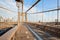 Empty Brooklyn Bridge perspective view in the morning, New York