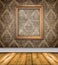 Empty Brown Damask Room With Bare