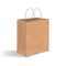 Empty brown paper bag with handles. Realistic kraft package with shadows isolated on white background. design template.