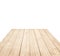 Empty brown wooden tabletop, vertical planks on white background