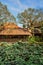 Empty cafe and pond with lotus