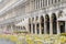 Empty cafe tables and chairs in San Marco Square, Venice, Veneto, Italy, Europe