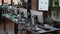 Empty call center office with computers and monitors on desk