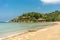 Empty calm sunny sandy tropical Sairee beach on exotic Koh Tao island in Thailand