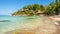 Empty calm sunny tropical Sairee beach on exotic Koh Tao island in Thailand