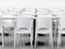 Empty canteen with modern styled white chairs