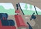 Empty car cabin interior with child safety seat, flat vector illustration. Driverless electric car or autopilot vehicle