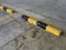 Empty of car parking area made line symbol yellow on dry concrete floor on parking area.