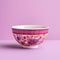Empty ceramic bowl with floral pattern on purple background. 3d render