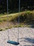 Empty chain swing in playground. Nobody sit on swing in playground