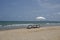 Empty chair at the sea beach ready to sleep and relax