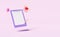 Empty checklist with wings,flying envelope,bell,pencil isolated on pink background.notify newsletter,online incoming email,health