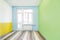 Empty cheerful kids room with color walls