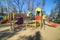 Empty children playground in cathedral square park in the center of Chisinau, Moldova during state of emergency by the