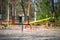 Empty children playground in residential area of Chisinau, Moldova during state of emergency by the reason of covid-19