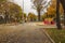 An empty children`s playground in autumn.