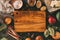 Empty chopping board and ingredients for baking.