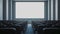 Empty Cinema Hall with White Screen Waiting for Audience. Generative ai