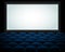 Empty cinema screen with audience. Vector mock-up illustration.