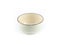 Empty circle beige ceramic bowl with brown rim and white small pattern isolated on a white background.