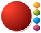Empty circle button, icon background in 5 vibrant colors. Generic design element.