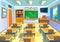 Empty classroom background in cartoon style. Class room colorful