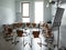 Empty classroom. Modern classroom. Convenient audience for classes. Chairs stand in a circle